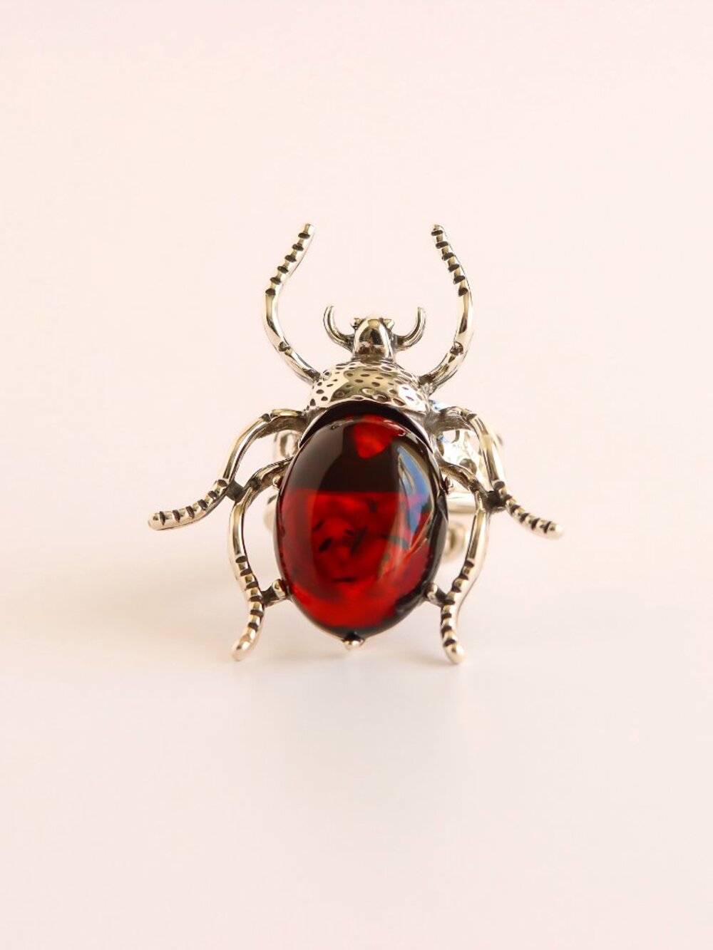 Sterling Silver Scarab Ring with Baltic Amber